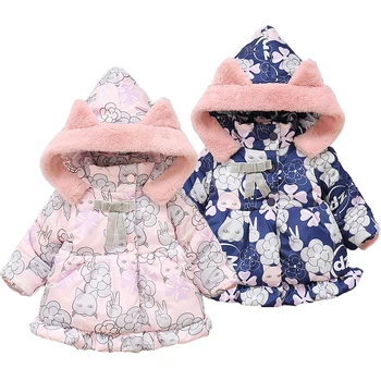 1-5y Bebek Kız Ceket Sonbahar Kış Kapşonlu Çocuk Aşağı Ceket Çizgi Film Kedi Kız Ceket Sıcak Çocuk Giyim Toddler Kız Giysileri