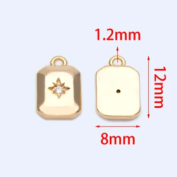 10 adet Altın kaplama Pirinç CZ Kaplamalı Yıldız Dikdörtgen Charm Kolye 12x8mm (GB-1213)