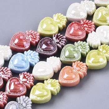 10 adet El Yapımı Porselen Kalp Boncuk Parlak Sırlı Porselen Tarzı Boncuk takı yapımı için DIY Dekor Aksesuarları, Mix Renk