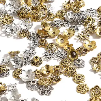 100/200 adet Karışık Tibet Antik Gümüş Altın çiçekli boncuk Kapaklar İğne Dıy Aksesuarları Uç Kapakları Takı Yapımı Bulguları