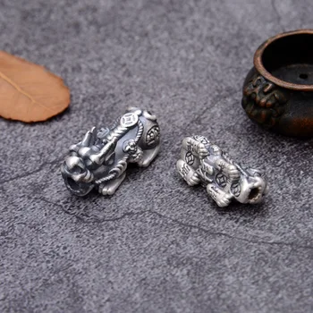 100 % 3D 999 Gümüş Pixiu Boncuk Vintage Saf Gümüş Iyi Şanslar Fengshui Piyao Takı Boncuk Servet Pixiu Boncuk diy bilezik
