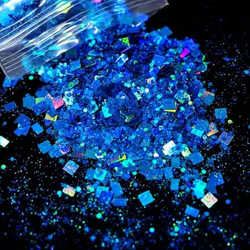 10g Holografik Lazer tırnak Glitter Kare Pul Toz Karışık Dekorasyon Tıknaz Sparkly Toplu Tırnak Sanat Aksesuarları DIY Malzemeleri