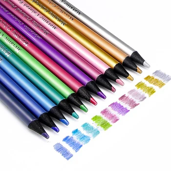 12 Renk Metalik Renkli Kalemler Çizim Eskiz Seti Boyama Renkli Kalemler Meslek Sanat Malzemeleri Sanatçı İçin