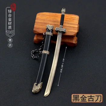 16cm Siyah Altın Antik Bıçak Çin Yakın Dövüş Soğuk Silah Metal Modeli Anahtarlık 1/6 Bebek Oyuncak Ekipmanları Sahne Aksesuarları Dekorasyon