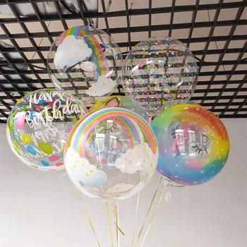 2 Adet 20 İnç Şeffaf Gökkuşağı Bobo Balon Kırışıklık Yok Temizle Hava Globo Doğum Günü Partisi Düğün Süslemeleri Bebek Duş Malzemeleri