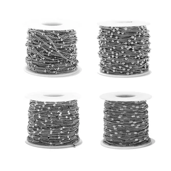 2 Metre Altın Gümüş Paslanmaz Çelik Curb Boncuklu Kablo Bağlantı Topu Boncuk Zincir DIY Halhal Kolye Bilezik Takı Yapımı