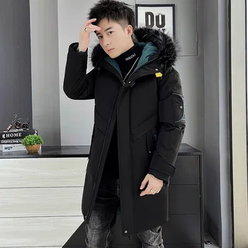 2021 erkek Sonbahar Kış Orta Uzunlukta Uzun Kalın Kapşonlu Pamuk kapitone ceket Parkas pardösü Streetwear Sıcak Rüzgarlık Giyim