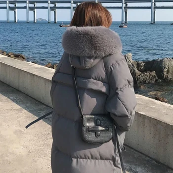 2021 Yeni Sonbahar Kış Uzun Ceket Kadın Parkas Sıcak Aşağı Pamuk Ceket Kadın Gevşek Kapşonlu Uzun Kollu Kar Dış Giyim