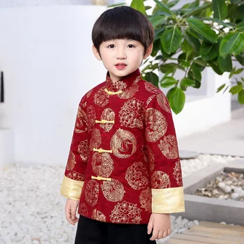 2021 Çocuk Ceket Çin Tarzı Kostüm Bebek Erkek Tang Elbise Çocuk Mont Erkek Kıyafetler Dış Giyim Üstleri Vizon Saç Çince Düğüm 2-14