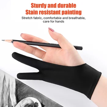 3 Adet İki parmak Çizim Eldiven Sol Sağ El Bir Boyut Anti-fouling Dijital Tablet Boyama Eldiven Öğrenciler Sanatçı Malzemeleri