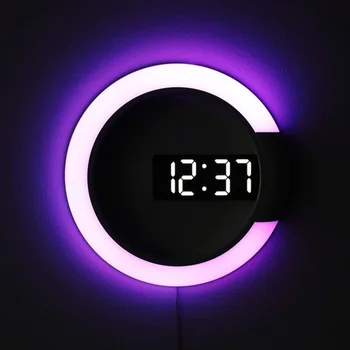 3D LED Dijital duvar Saati Alarm Ayna Hollow İzle Masa Saati 7 Renk Sıcaklık Nightlight Ev Oturma Odası Süslemeleri İçin