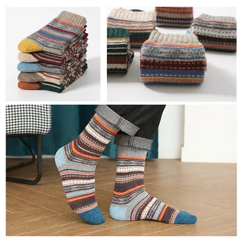 5 Pairs Kadınlar Noel Çorap Kış Pamuk spor çorapları Sıcak Tutmak Kat kaymaz Çorap Retro Soğuk Dayanıklı Kaşmir Uzun Çorap