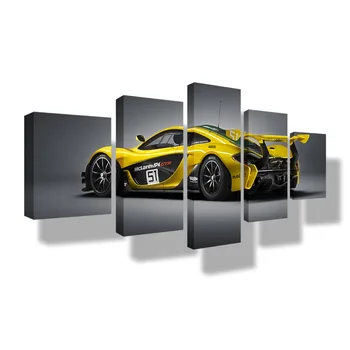 5 Panel McLaren GTR Sarı Lüks Spor Araba Posterleri duvar sanatı Tuval HD Baskılı Resim Sergisi Oturma Odası Resimleri Ev Dekorasyonu