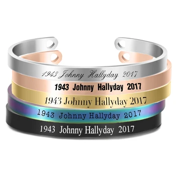 5 Renkler Trendy Johnny Hallyday Bilezik Manşet Açık Bileklik Kazınmış Tabela 6mm Genişlik Paslanmaz Çelik Takı Erkekler Kadınlar için