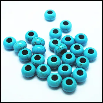 50 adet / grup mavi turkuaz aksesuarları avrupa büyük delik boyutu boncuk taş boyutu 9x13mm 5mm çap delik