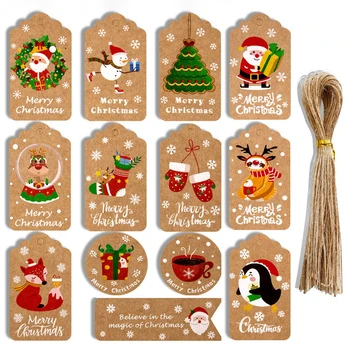 50 Adet Merry Christmas Etiketleri Hediye Ambalaj Etiketleri Kağıt Asılı Etiketleri Noel Baba Kağıt Kartları Noel Yeni Yıl Partisi Dekor Malzemeleri