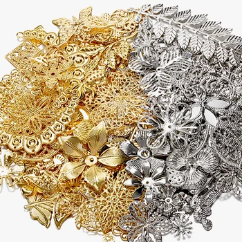 50 g / grup Karışık Metal Çiçek Yaprakları Telkari Sarar Konnektörler Kolye Altın Boncuk Kapaklar Charms DIY Takı Yapımı El Sanatları Malzemeleri