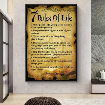 7 Yaşam Kuralları Kelimeler Tuval Boyama Motivasyon Vintage Tırnaklar Posterler ve Baskılar Duvar sanat resmi Oturma Odası Ev Dekor için