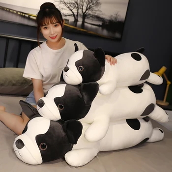 80-120cm Yalan Fransız Bulldog peluş oyuncaklar Kadrolu Sevimli Köpek Yavrusu Hayvan Bebek Yumuşak Uzun Uyku Yastık Minder Çocuk Kız Hediye