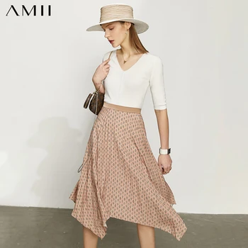 Amii Minimalizm Moda kadın Yaz Etek Rahat Yüksek Bel Aline Baskılı Etek Kadın Streetwear kadın elbisesi 12140503