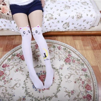 Anime Karikatür diz çorap komik luna ay kedi Cosplay tayt yüksek tulum