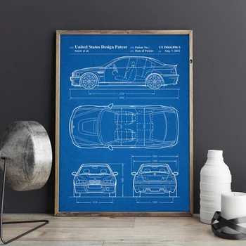 Araba BMW E46 yapıt, Oto duvar sanatı, Ulaşım posteri, oda dekoru, baskı,plan, hediye fikri, duvar Süslemeleri