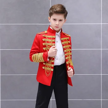 Askeri Ceketler Çocuklar için Sayfa Erkek Kraliyet Düğün Giyim Elbise Sahne Çocuk Avrupa Saray Kostüm Performans Giyim