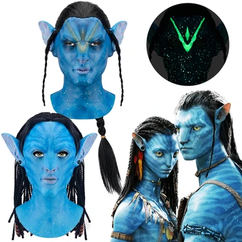 Avatar Neytiri Jake Sully Cosplay Maske Topeng Lateks Penutup Kepala Cadılar Bayramı Partisi Cosplay Kostüm Sahne Lateks Maske Yetişkin için