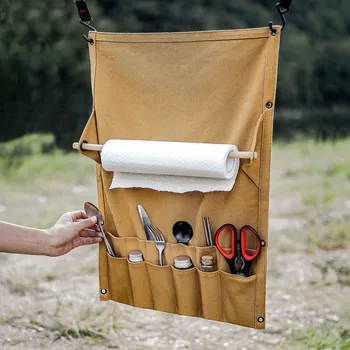 Açık Sofra saklama çantası Tuval Duvara monte Doku Depolama Rafı Piknik Kamp Taşınabilir Çok fonksiyonlu Çadır Asılı Çanta
