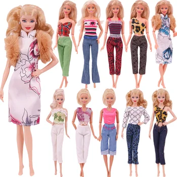 Barbie Moda Elbise Elbise 2 adet/takım Leopar Üst oyuncak bebek giysileri için 11.8 inç Barbie ve 1/6 BJD Bebek Aksesuarları, çocuk Hediyeleri