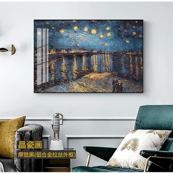 Baskı duvar resim tuvali Boyama Yıldızlı Gece Rhone Nehri Vincent Van Gogh Ünlü Sanatçı Sanat