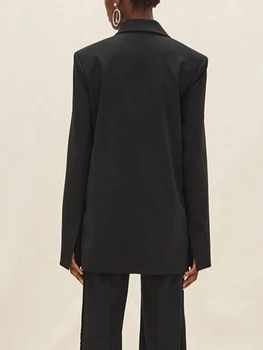 Bayanlar Jakarlı Çiçekler Düğümlü Beyaz Blazer Siyah Asimetrik Slim Fit Bir Düğme Uzun Kollu Takım Elbise Moda Streetwear / Latest
