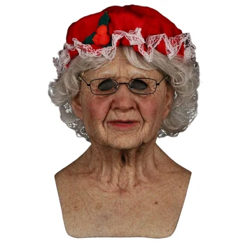 Beyaz saçlı Büyükanne golf sopası kılıfı Giyen Gözlük Lateks Başlık Cadılar Bayramı Noel Günü Partisi Performans Sahne XİN Nakliye