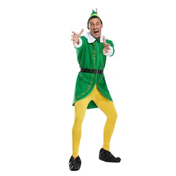 Buddy Elf Kostüm Noel Kostüm Seti Pantolon Ceket Ayakkabı Şapka Kemer Deluxe Rahat Cosplay Takım Elbise Seti Cadılar Bayramı İçin