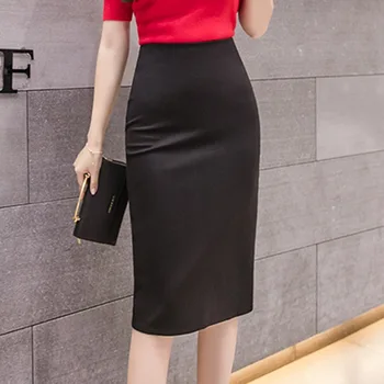Büyük boy Kadın Siyah Etek 2022 Moda Yaz Yüksek Bel kalem etekler Bodycon Kore Giyim Kırmızı Midi Ofis Etek 4XL 5XL