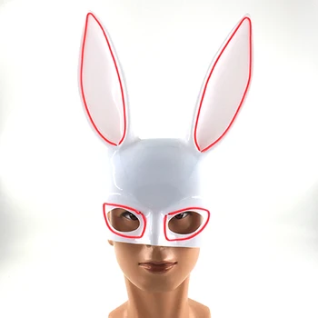 Cadılar bayramı Tavşan Uzun Kulaklar LED Maske Neon EL Maskesi Karanlık Masquerade Parti Cosplay Kostüm Maske Gece Kulübü Aksesuarları