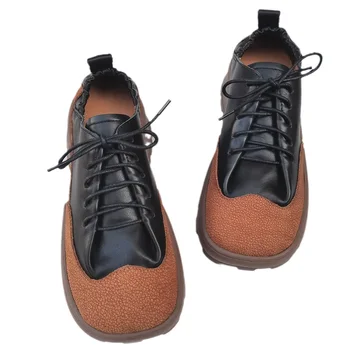 Careaymade-100 % Hakiki Deri kalın tabanlı muffin kadın ayakkabısı niş tasarım, orijinal tek ayakkabı Vintage iplik baba ayakkabı büyük