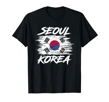 Daha fazla Tasarım Seul Kore Bayrağı Retro Güney Kore Ülke Sevgilisi Kore erkek t-shirtü Kadın T Shirt Hip Hop Üstleri Pamuk Tees
