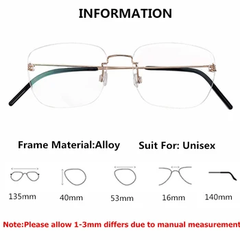 Danimarka Marka Titanyum Vidasız Çerçevesiz Hafif Retro Kare Gözlük Çerçeve Erkekler Kadınlar Optik Reçete Gözlük Oculos