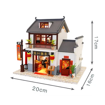 DIY Dollhouse Minyatür Kiti Çin Tarzı Ahşap Küçük Ev Modeli noel hediyesi Oyuncaklar İçin Çocuk Yetişkin Bebek Evi Mobilya