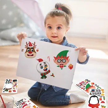 DIY Kendi Noel Çıkartmaları Çocuklar İçin Ren Geyiği Kardan Adam Elf Mix ve Maç Bulmaca Etiket Sayfaları Tatil Parti İyilik Hediye
