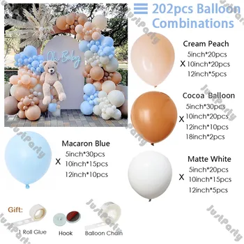DIY Pastel Mavi Beyaz Balon Garland Çocuk Doğum Günü Dekorasyon Kakao Allık Balon Kemer Kiti Bebek Duş Dekor Lateks Globos Parti