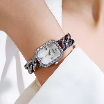 DOM 2022 Marka Yeni Gümüş çelik bant Kadın Saatler Bayanlar kadın Bilezik klasik küçük kare İzle Bayanlar Saat Relogio Femi