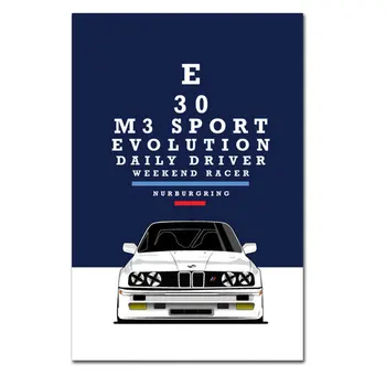 E30 M3 Spor Evrim Poster Vintage Klasik Araba Yarışı Baskı Tuval Boyama Ev Dekor Duvar sanat resmi Oturma Odası İçin
