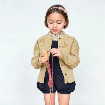EnkeliBB 2021 Soor Ploom Vintage Kız Örme Mont ve Yelek Güzel Tatlı Çocuk Marka Tasarım Elbise Bahar Çocuk Kız Üstleri
