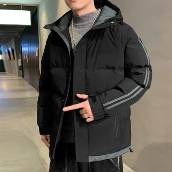 Erkek Aşağı Ceket Çizgili Kalın Gevşek Aşağı Kapşonlu Erkek trençkotlar Sonbahar Kış Giyim Hoodies Rüzgarlık Palto Erkekler için
