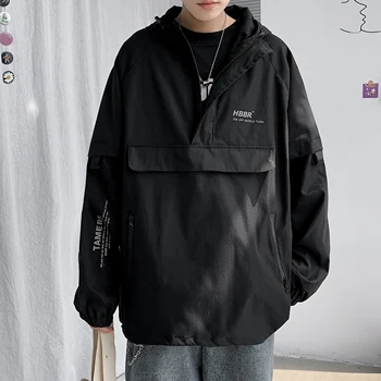 Erkek Bombacı Ceket Çok Cep Kargo Ceketleri Streetwear 2021 Bahar Hip Hop Rüzgarlık Palto Kore Moda kapüşonlu ceket