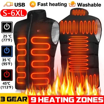 Erkek kadın ısıtma yelek ceket USB dokuz sıcaklık bölgesi ısıtma yelek açık spor kayak avcılık sıcak rüzgar geçirmez ceket S-6XL