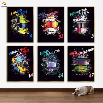 F1 Dünya Şampiyonları Kask Formula 1 Posteri Tuval Boyama Duvar Sanatı Posterler ve Baskılar Resimleri Ev Oturma Odası Dekorasyon için