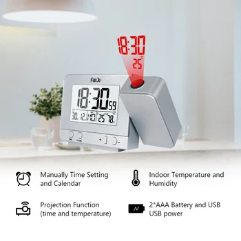 FanJu FJ3531 Dijital Projektör çalar saat LED Elektronik Masa Erteleme Arka Sıcaklık Nem İzle Zaman Projeksiyon